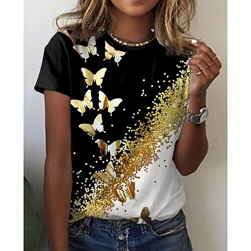 Women's T shirt Tee Purple Yellow Black Animal Color Block Print Short Sleeve Daily Weekend Basic Round Neck Regular Butterfly Painting S / 3D Print
Women's T shirt Tee Purple Yellow Black Animal Color Block Print Short Sleeve Daily Weekend Basic Round Neck Regular Butterfly Painting S / 3D Print