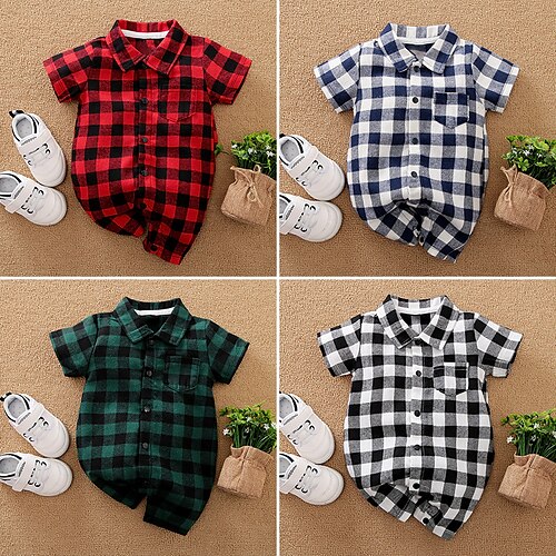 Baby Boys' Romper Basic Cotton Blue Green Black Plaid / Check Print Short Sleeves / Summer
Baby Boys' Romper Basic Cotton Blue Green Black Plaid / Check Print Short Sleeves / Summer