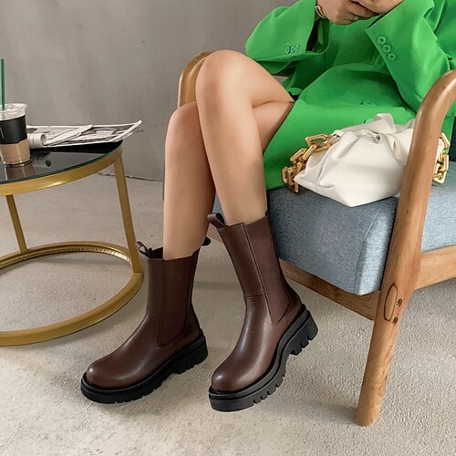 Women's Boots Daily Chelsea Boots Mid Calf Boots Chunky Heel Round Toe PU Elastic Band Solid Colored Black Brown Beige
Women's Boots Daily Chelsea Boots Mid Calf Boots Chunky Heel Round Toe PU Elastic Band Solid Colored Black Brown Beige