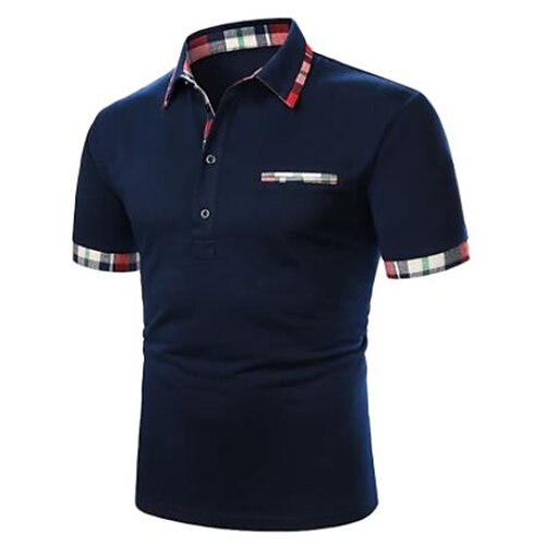 

Men's Polo Shirt Golf Shirt Casual Daily Polo Collar Classic Short Sleeve Lightweight Plaid Patchwork All Seasons Regular Fit Black White Navy Blue Green Gray Polo Shirt