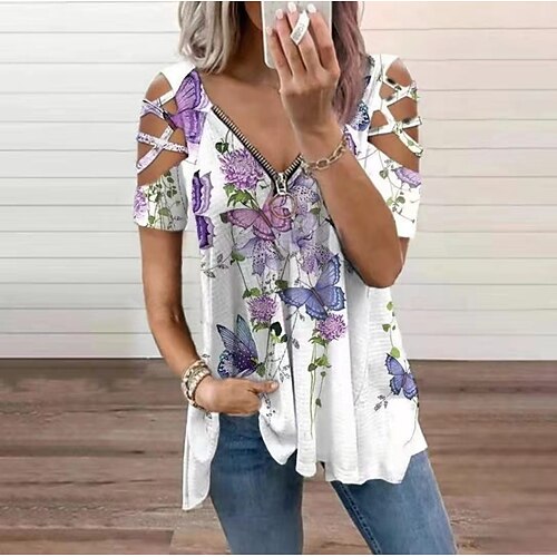 Women's T shirt Tee Red Navy Blue Gray Graphic Butterfly Cut Out Quarter Zip Short Sleeve Casual Daily Vintage V Neck Regular Butterfly 3D Printed S
Women's T shirt Tee Red Navy Blue Gray Graphic Butterfly Cut Out Quarter Zip Short Sleeve Casual Daily Vintage V Neck Regular Butterfly 3D Printed S
