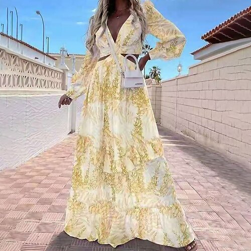 Women's Swing Dress Maxi long Dress Light Purple Green Blue Yellow Long Sleeve Print Hollow Out Spring Summer V Neck Stylish Elegant Vacation 2022 S M L XL XXL
Women's Swing Dress Maxi long Dress Light Purple Green Blue Yellow Long Sleeve Print Hollow Out Spring Summer V Neck Stylish Elegant Vacation 2022 S M L XL XXL