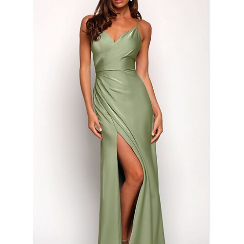 A-Line Bridesmaid Dress Spaghetti Strap Sleeveless Elegant Floor Length Charmeuse with Split Front / Ruching 2022
A-Line Bridesmaid Dress Spaghetti Strap Sleeveless Elegant Floor Length Charmeuse with Split Front / Ruching 2022