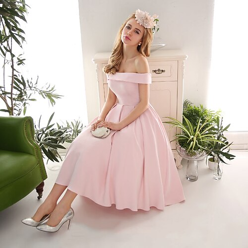 A-Line Cocktail Dresses Elegant Dress Engagement Tea Length Sleeveless Off Shoulder Stretch Fabric with Pleats 2022 / Cocktail Party
A-Line Cocktail Dresses Elegant Dress Engagement Tea Length Sleeveless Off Shoulder Stretch Fabric with Pleats 2022 / Cocktail Party