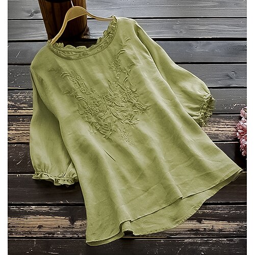 Women's Blouse Shirt Green Yellow Khaki Floral Ruffle Embroidered Short Sleeve Holiday Weekend Casual Round Neck Regular Floral Puff Sleeve M
Women's Blouse Shirt Green Yellow Khaki Floral Ruffle Embroidered Short Sleeve Holiday Weekend Casual Round Neck Regular Floral Puff Sleeve M
