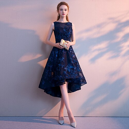 

A-Line Cocktail Dresses Minimalist Dress Party Wear Asymmetrical Sleeveless Jewel Neck Tulle with Pleats Pattern / Print 2022 / Cocktail Party / High Low