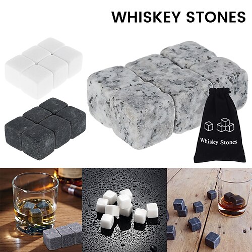 

6pcs Whiskey Stone Ice Cube Set Reusable Food Grade Stainless Steel Wine Beverage Chilling Cooling Rock Party Bar Tool Beer Cooler Ice Chest