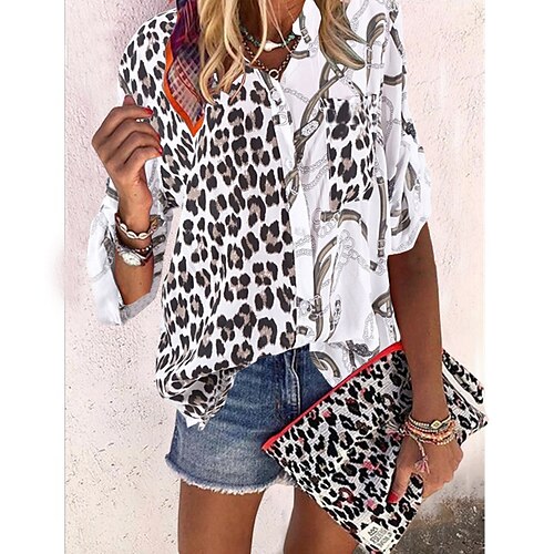 Dame Skjorte Bluse Sort Hvid militærgrøn Leopard Kæder Udskriv Knap Trykt mønster Langærmet Afslappet Basale Stående krave Normal S
Dame Skjorte Bluse Sort Hvid militærgrøn Leopard Kæder Udskriv Knap Trykt mønster Langærmet Afslappet Basale Stående krave Normal S
