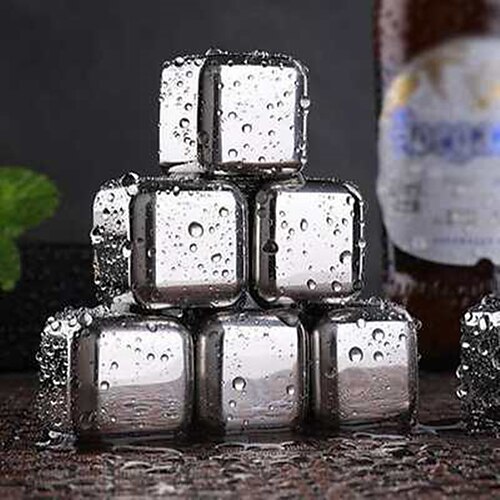 

Whisky Stones Ice Cubes Set Reusable Food Grade 304 Stainless Steel Wine Cooling Cube Chilling Rock Party Bar Tool 6PCS Set