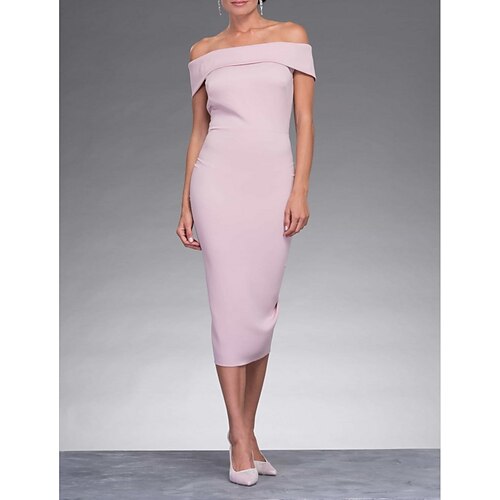 Sheath / Column Mother of the Bride Dress Elegant Off Shoulder Tea Length Stretch Fabric Sleeveless with Side Draping 2022
Sheath / Column Mother of the Bride Dress Elegant Off Shoulder Tea Length Stretch Fabric Sleeveless with Side Draping 2022