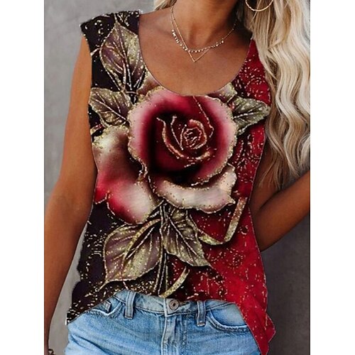 Women's Blouse Red Blue Purple Floral Sleeveless Going out Weekend Streetwear Round Neck Regular S
Women's Blouse Red Blue Purple Floral Sleeveless Going out Weekend Streetwear Round Neck Regular S