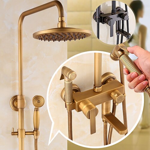 Shower Faucet,Shower System Rainfall Shower Head System Set Handshower Included Rainfall Shower Multi Spray Shower Antique Vintage Style Antique Brass Electroplated Mount Outside Solenoid valve
Shower Faucet,Shower System Rainfall Shower Head System Set Handshower Included Rainfall Shower Multi Spray Shower Antique Vintage Style Antique Brass Electroplated Mount Outside Solenoid valve