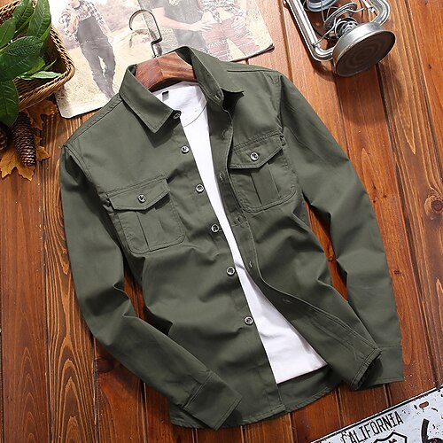 Men's Shirt Cargo Shirt Solid Color Turndown Blue Army Green Khaki Long Sleeve Casual Daily Tops Cotton Simple / Spring
Men's Shirt Cargo Shirt Solid Color Turndown Blue Army Green Khaki Long Sleeve Casual Daily Tops Cotton Simple / Spring
