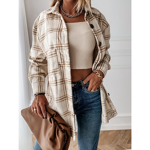 Women's Casual Jacket Adjustable Daily Single Breasted Casual Shacket Plaid Regular Fit Outerwear Long Sleeve Pink Brown White S M L XL XXL 3XL
Women's Casual Jacket Adjustable Daily Single Breasted Casual Shacket Plaid Regular Fit Outerwear Long Sleeve Pink Brown White S M L XL XXL 3XL