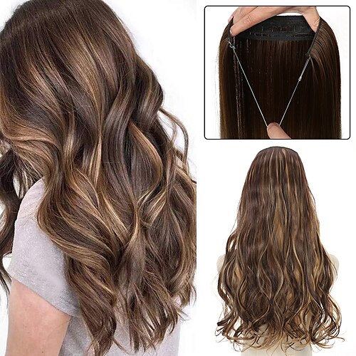 

No Clip Halo Hair Extensions Long Wavy Ombre Secret Wire Hair Adjustable Transparent Wire One Piece Fish Line Fake HairPieces