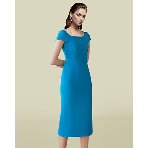 Sheath / Column Mother of the Bride Dress Elegant Jewel Neck Knee Length Stretch Fabric Short Sleeve with Solid Color 2022
Sheath / Column Mother of the Bride Dress Elegant Jewel Neck Knee Length Stretch Fabric Short Sleeve with Solid Color 2022