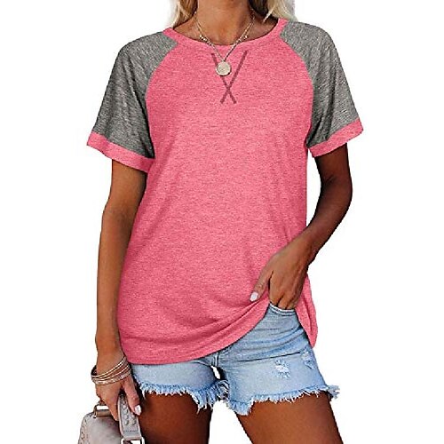 kvinners korte ermer crewneck tunika t-skjorter raglan fargeblokk t-skjorte casual løse tee topper rosa
kvinners korte ermer crewneck tunika t-skjorter raglan fargeblokk t-skjorte casual løse tee topper rosa