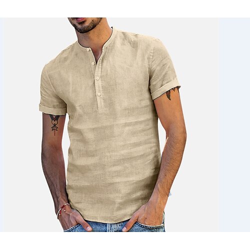 Men's Shirt Solid Color Collar Street Beach Short Sleeve Tops Cotton Lightweight Casual / Sporty Breathable Henley Light Blue White Black / Wet and Dry Cleaning
Men's Shirt Solid Color Collar Street Beach Short Sleeve Tops Cotton Lightweight Casual / Sporty Breathable Henley Light Blue White Black / Wet and Dry Cleaning