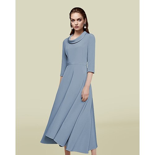 

A-Line Mother of the Bride Dress Elegant Jewel Neck Ankle Length Charmeuse Half Sleeve with Pleats 2022