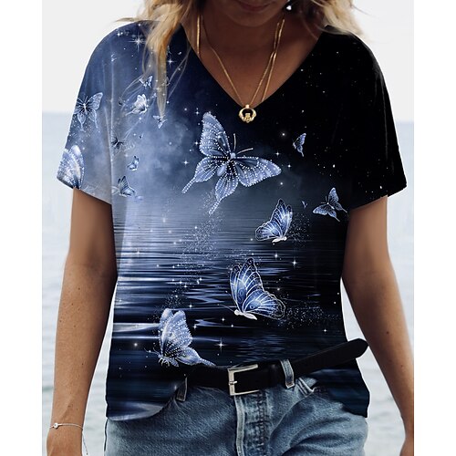 Women's T shirt Tee Gray Animal Butterfly Print Short Sleeve Daily Weekend Basic V Neck Regular Butterfly Painting S
Women's T shirt Tee Gray Animal Butterfly Print Short Sleeve Daily Weekend Basic V Neck Regular Butterfly Painting S