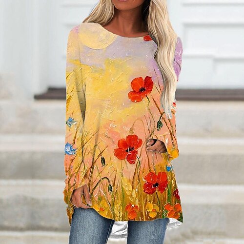 Women's T Shirt Dress Tee Dress Shift Dress Blue Yellow Long Sleeve Floral Print Winter Fall Autumn Crew Neck Winter Dress Fall Dress Regular Fit S M L XL XXL 3XL
Women's T Shirt Dress Tee Dress Shift Dress Blue Yellow Long Sleeve Floral Print Winter Fall Autumn Crew Neck Winter Dress Fall Dress Regular Fit S M L XL XXL 3XL
