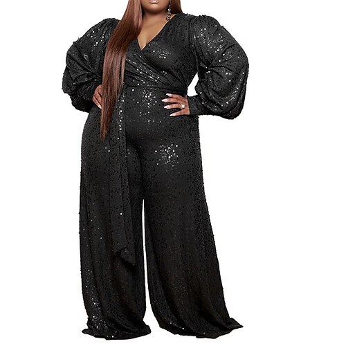Women's Plus Size Jumpsuit Lace up Sequins Solid Colored Long Sleeve Streetwear Ordinary Winter Fall Black L XL XXL 3XL 4XL / V Neck
Women's Plus Size Jumpsuit Lace up Sequins Solid Colored Long Sleeve Streetwear Ordinary Winter Fall Black L XL XXL 3XL 4XL / V Neck