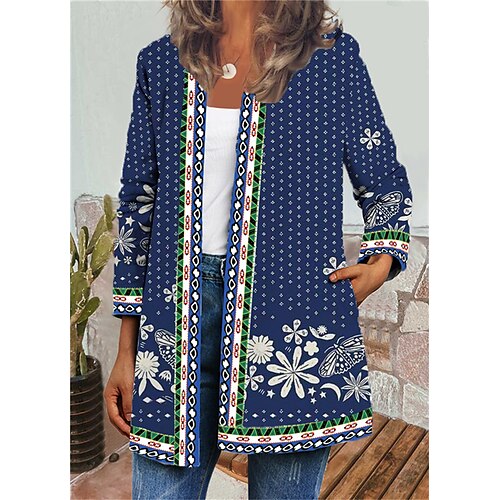 Women's Jacket Casual Jacket Daily Holiday Fall Regular Coat Round Neck Regular Fit Breathable Casual Jacket Long Sleeve Floral Polka Dot Print White Blue
Women's Jacket Casual Jacket Daily Holiday Fall Regular Coat Round Neck Regular Fit Breathable Casual Jacket Long Sleeve Floral Polka Dot Print White Blue