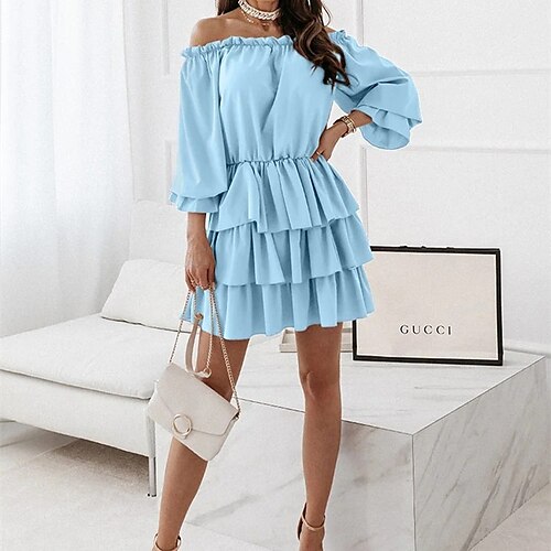 Women's Mini Dress Light Blue Black Pink 3/4 Length Sleeve Pure Color Ruched Winter Fall Autumn Off Shoulder Party S M L XL 2XL
Women's Mini Dress Light Blue Black Pink 3/4 Length Sleeve Pure Color Ruched Winter Fall Autumn Off Shoulder Party S M L XL 2XL