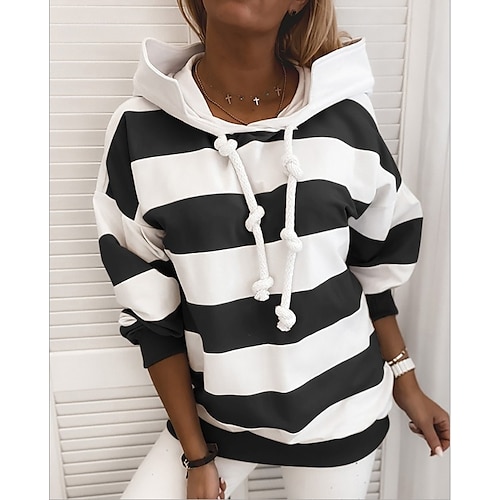 

Women's Hoodie Pullover Striped Daily Holiday Basic Casual Hoodies Sweatshirts Loose Blue Blushing Pink Black