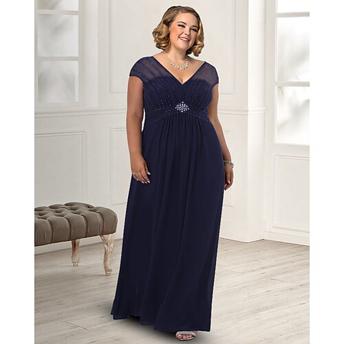 Sheath / Column Mother of the Bride Dress Plus Size Elegant V Neck Floor Length Chiffon Sleeveless with Beading Crystal Brooch 2022
Sheath / Column Mother of the Bride Dress Plus Size Elegant V Neck Floor Length Chiffon Sleeveless with Beading Crystal Brooch 2022
