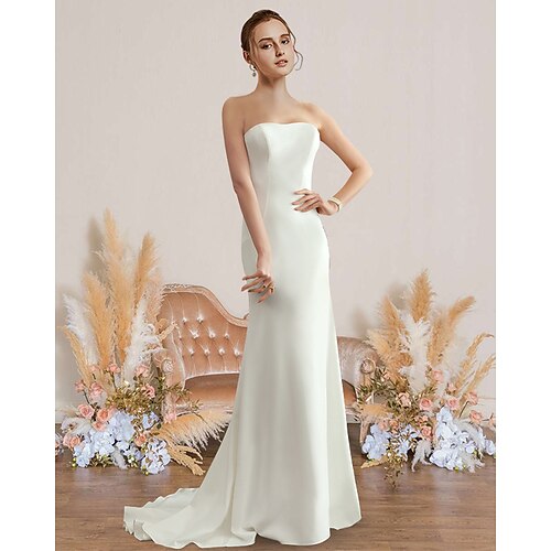 Sheath / Column Wedding Dresses Strapless Sweep / Brush Train Chiffon Sleeveless Simple Sexy Backless with 2022
Sheath / Column Wedding Dresses Strapless Sweep / Brush Train Chiffon Sleeveless Simple Sexy Backless with 2022