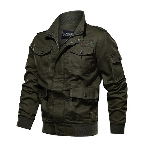 

Men's Military Jacket Cotton Bomber Jacket Casual Cargo Jacket Winter Parka Pilot Jacket Windproof Windbreaker Outdoor Thermal Warm Multi-Pockets Army Outerwear Trench Coat Top Traveling Fishing