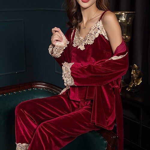 Women's Pajamas Sets Nighty Pjs 3 Pieces Pure Color Simple Comfort Party Home Daily Polyester Gift V Wire Long Sleeve Strap Top Pant Belt Included Winter Fall Navy Pink / Lace Up / Casual / Satin
Women's Pajamas Sets Nighty Pjs 3 Pieces Pure Color Simple Comfort Party Home Daily Polyester Gift V Wire Long Sleeve Strap Top Pant Belt Included Winter Fall Navy Pink / Lace Up / Casual / Satin