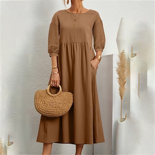 Women's Casual Dress Midi Dress Green Black Pink 3/4 Length Sleeve Pure Color Ruched Winter Fall Autumn Crew Neck 2022 S M L XL XXL
Women's Casual Dress Midi Dress Green Black Pink 3/4 Length Sleeve Pure Color Ruched Winter Fall Autumn Crew Neck 2022 S M L XL XXL