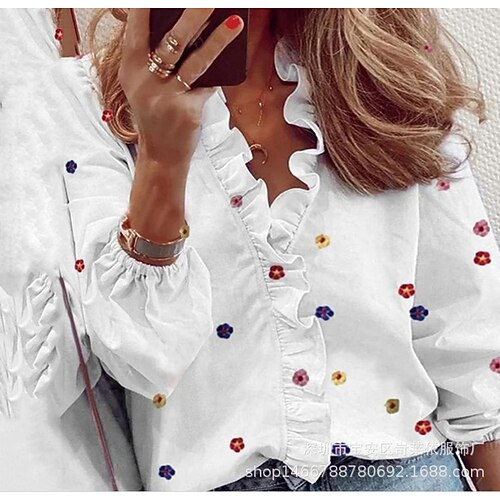 Women's Holiday Weekend Flower Blouse Shirt Floral Long Sleeve Ruffle Print V Neck Hawaiian Beach Tops White S
Women's Holiday Weekend Flower Blouse Shirt Floral Long Sleeve Ruffle Print V Neck Hawaiian Beach Tops White S