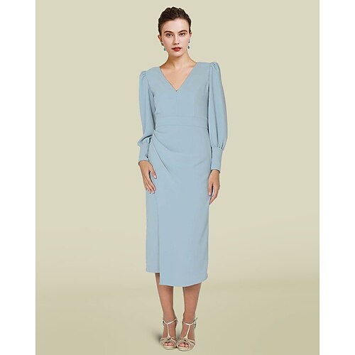 Sheath / Column Mother of the Bride Dress Elegant V Neck Knee Length Stretch Fabric Long Sleeve with Split Front Ruching 2022
Sheath / Column Mother of the Bride Dress Elegant V Neck Knee Length Stretch Fabric Long Sleeve with Split Front Ruching 2022