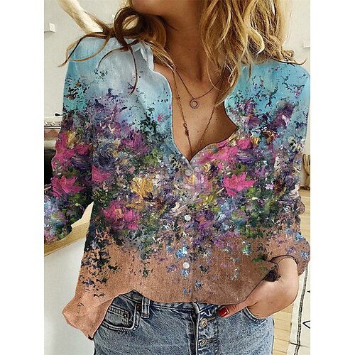 Women's Blouse Shirt Blue Floral Abstract Button Print Long Sleeve Daily Weekend Streetwear Casual Shirt Collar Regular Floral S
Women's Blouse Shirt Blue Floral Abstract Button Print Long Sleeve Daily Weekend Streetwear Casual Shirt Collar Regular Floral S