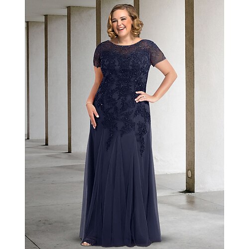 A-Line Mother of the Bride Dress Plus Size Elegant Jewel Neck Floor Length Lace Tulle Short Sleeve with Pleats Appliques 2022
A-Line Mother of the Bride Dress Plus Size Elegant Jewel Neck Floor Length Lace Tulle Short Sleeve with Pleats Appliques 2022