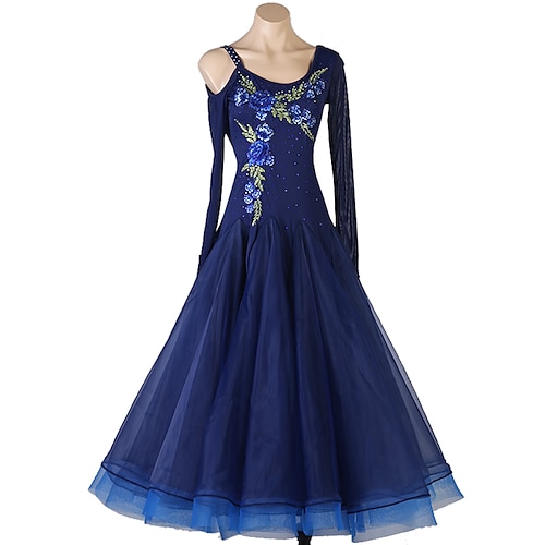 

Ballroom Dance Dress Embroidery Crystals / Rhinestones Women's Training Long Sleeve High Chinlon Organza