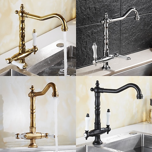 

Kitchen Faucet,Retro Style Two Handles One Hole Rotatable Chrome/Brass/Nickel Brushed Standard Spout Centerset Kitchen Taps
