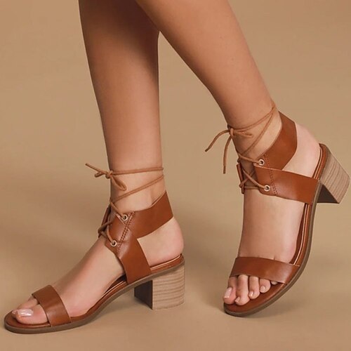 Women's Sandals Lace Up Sandals Strappy Sandals Chunky Heel Round Toe PU Lace-up Solid Colored Almond Brown White
Women's Sandals Lace Up Sandals Strappy Sandals Chunky Heel Round Toe PU Lace-up Solid Colored Almond Brown White