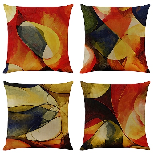 

Vintage Abstract Double Side Cushion Cover 4PC Soft Decorative Square Throw Pillow Cover Cushion Case Pillowcase for Bedroom Livingroom Superior Quality Machine Washable Indoor Cushion for Sofa Couch Bed Chair