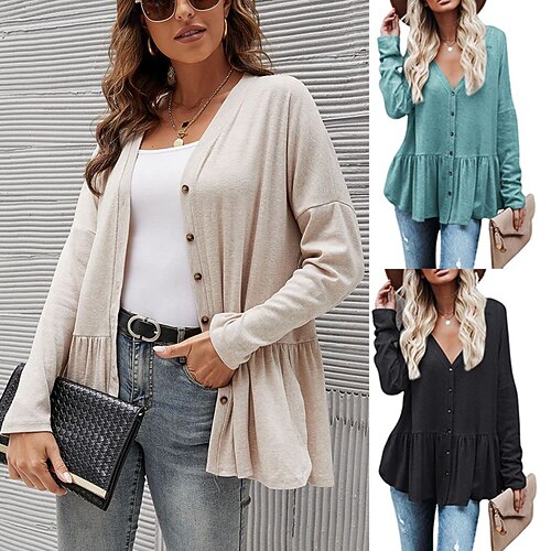 Women's Cardigan Ruffle Oversized Knitted Solid Color Stylish Long Sleeve Sweater Cardigans Open Front Fall Winter Blue Black Beige
Women's Cardigan Ruffle Oversized Knitted Solid Color Stylish Long Sleeve Sweater Cardigans Open Front Fall Winter Blue Black Beige