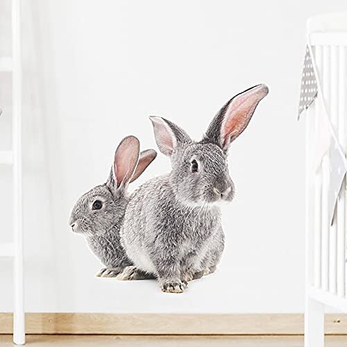 

lifelike lovely cute two bunnies rabbits wall decals stickers waterproof removable animal art decorations decor for baby kids bedroom nursery playroom living room