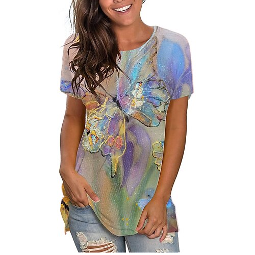 Women's T shirt Tee Pink Butterfly Print Short Sleeve Casual Daily Basic Round Neck Regular Butterfly S / 3D Print
Women's T shirt Tee Pink Butterfly Print Short Sleeve Casual Daily Basic Round Neck Regular Butterfly S / 3D Print