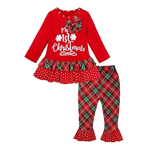 Kids Girls' Christmas T-shirt Pants Clothing Set 2 Pieces Long Sleeve Wine Red Plaid Polka Dot Letter Vacation Cute Sweet 2-6 Years
Kids Girls' Christmas T-shirt Pants Clothing Set 2 Pieces Long Sleeve Wine Red Plaid Polka Dot Letter Vacation Cute Sweet 2-6 Years