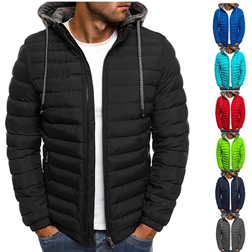 

Men's Puffer Jacket Winter Jacket Quilted Jacket Winter Coat Cardigan Warm Sports Outdoor Running Jogging Solid Color Outerwear Clothing Apparel Lake blue Navy Black
