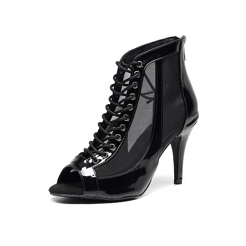 

Women's Latin Shoes Jazz Shoes Dance Boots Tango Shoes Party Training Performance Lace Up Sandals Strappy Sandals Heel Chain Lace-up Tulle Slim High Heel Peep Toe Zipper Adults Adults' Black