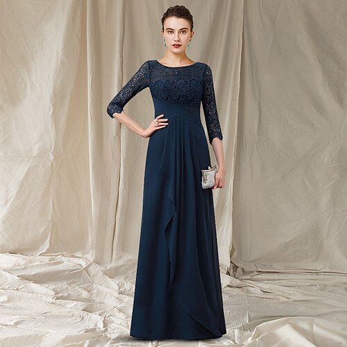 A-linje Kjole til brudens mor Elegant Besmykket Gulvlengde Chiffon Blonder 3/4 ermer med Plissert Appliqué 2023
A-linje Kjole til brudens mor Elegant Besmykket Gulvlengde Chiffon Blonder 3/4 ermer med Plissert Appliqué 2023