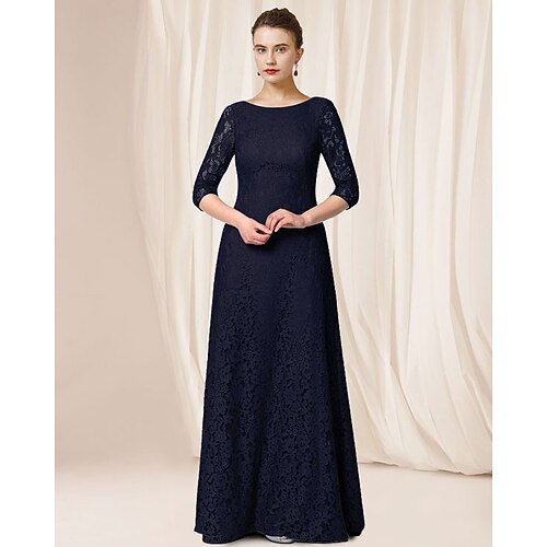A-Line Mother of the Bride Dress Elegant Jewel Neck Floor Length Lace Half Sleeve with Solid Color 2022
A-Line Mother of the Bride Dress Elegant Jewel Neck Floor Length Lace Half Sleeve with Solid Color 2022